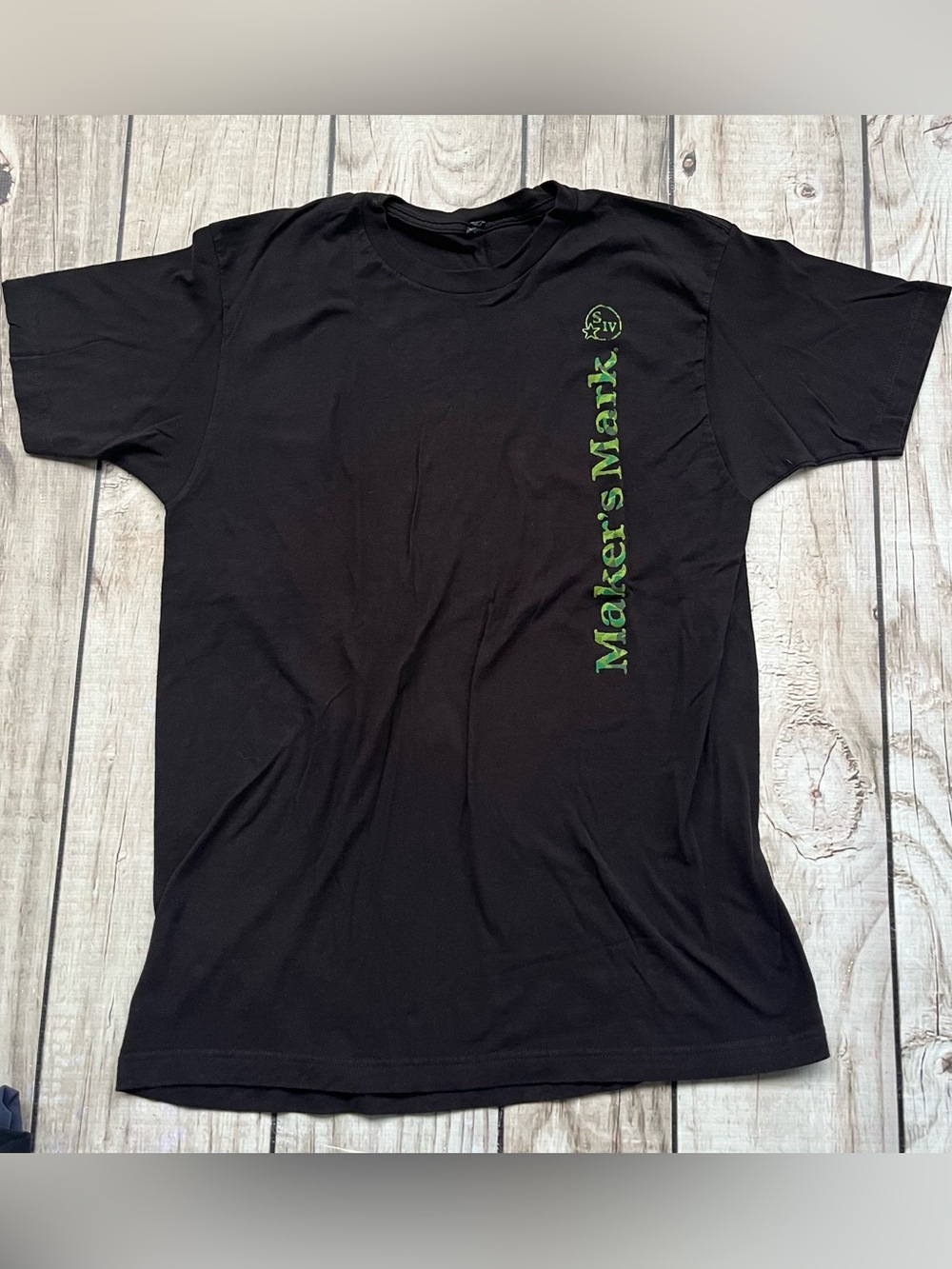Makers Mark Black Tshirt Green Camo Letters Size Large Unisex 100% Cotton